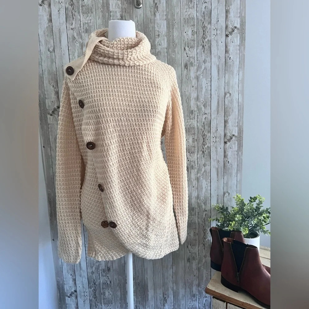 Simply Southern Cream Knit Cowl Neck Sweater Drape